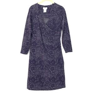 Soft Surroundings Size PS Surplice Purple Floral Long Sleeve Faux Wrap Dress